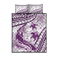 Purple Polynesia Quilt Bed Set Polynesian Turtle Shark Tattoo Tropical Vintage