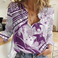 Purple Polynesia Women Casual Shirt Polynesian Turtle Shark Tattoo Tropical Vintage LT14 Female Purple - Polynesian Pride