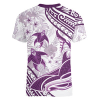Purple Polynesia Women V Neck T Shirt Polynesian Turtle Shark Tattoo Tropical Vintage LT14 - Polynesian Pride