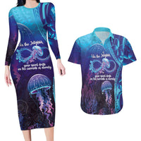 Polynesia Jellyfish Memorial Personalised Couples Matching Long Sleeve Bodycon Dress and Hawaiian Shirt Infinity Jellies Polynesian Pattern LT14 Purple - Polynesian Pride