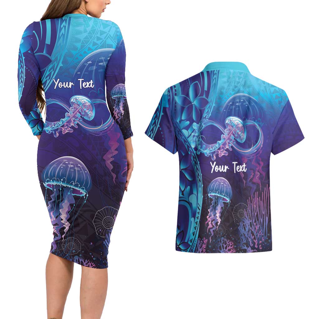 Polynesia Jellyfish Memorial Personalised Couples Matching Long Sleeve Bodycon Dress and Hawaiian Shirt Infinity Jellies Polynesian Pattern LT14 - Polynesian Pride