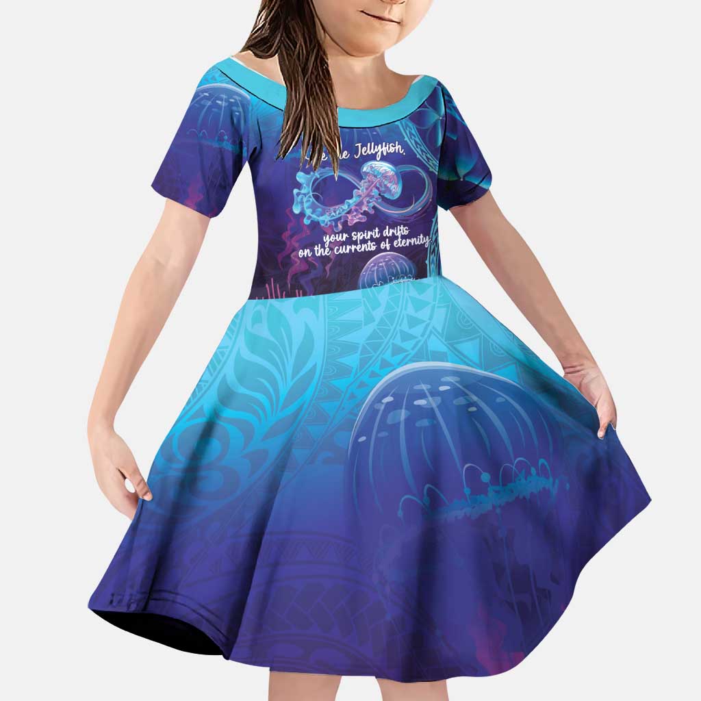 Polynesia Jellyfish Memorial Personalised Family Matching Off The Shoulder Long Sleeve Dress and Hawaiian Shirt Infinity Jellies Polynesian Pattern