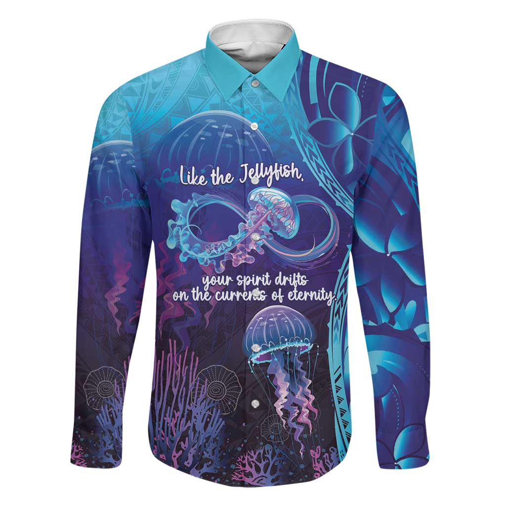Polynesia Jellyfish Memorial Personalised Family Matching Off The Shoulder Long Sleeve Dress and Hawaiian Shirt Infinity Jellies Polynesian Pattern
