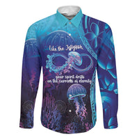 Polynesia Jellyfish Memorial Personalised Family Matching Off The Shoulder Long Sleeve Dress and Hawaiian Shirt Infinity Jellies Polynesian Pattern
