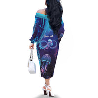 Polynesia Jellyfish Memorial Personalised Family Matching Off The Shoulder Long Sleeve Dress and Hawaiian Shirt Infinity Jellies Polynesian Pattern