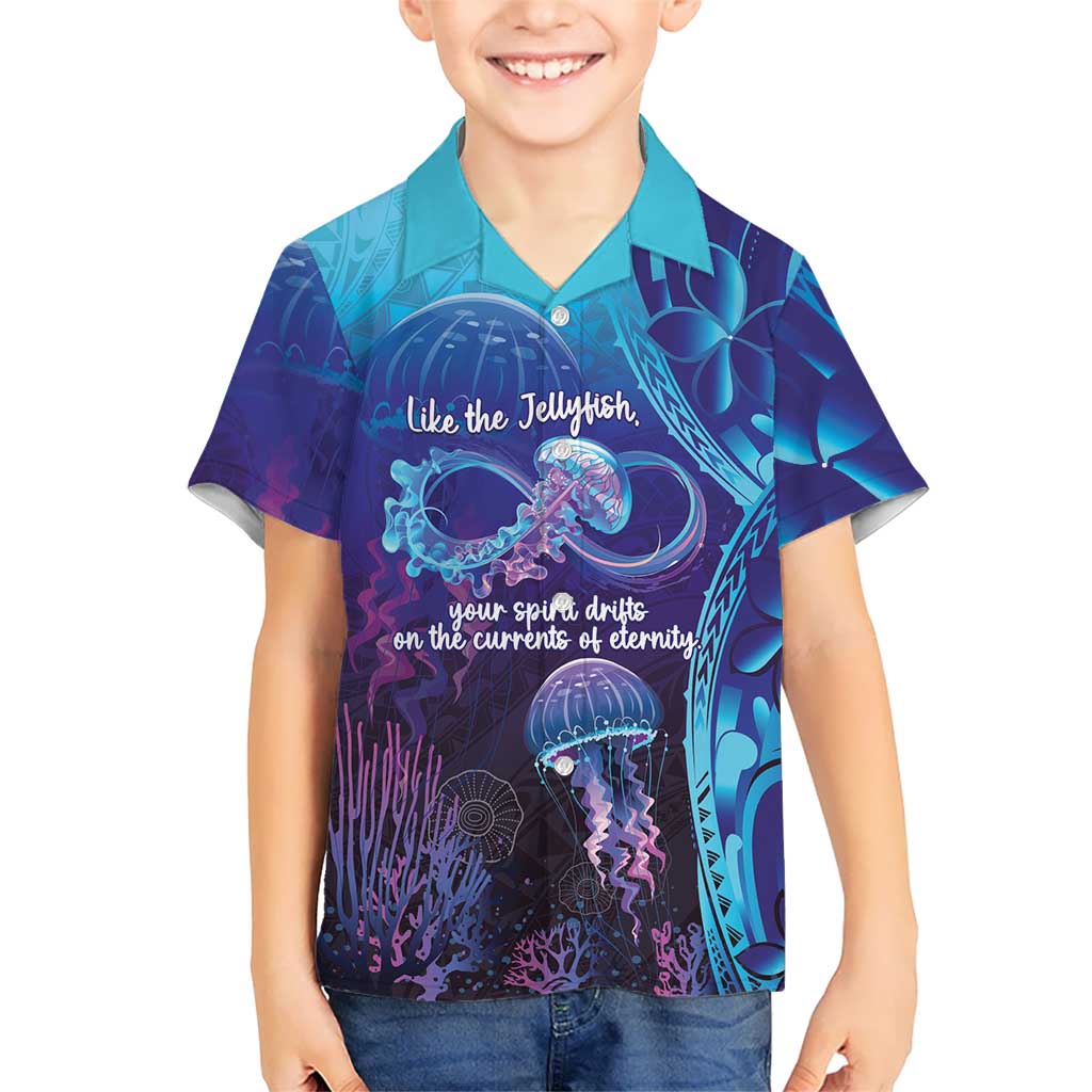 Polynesia Jellyfish Memorial Personalised Family Matching Off The Shoulder Long Sleeve Dress and Hawaiian Shirt Infinity Jellies Polynesian Pattern