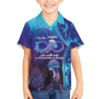 Polynesia Jellyfish Memorial Personalised Family Matching Off The Shoulder Long Sleeve Dress and Hawaiian Shirt Infinity Jellies Polynesian Pattern
