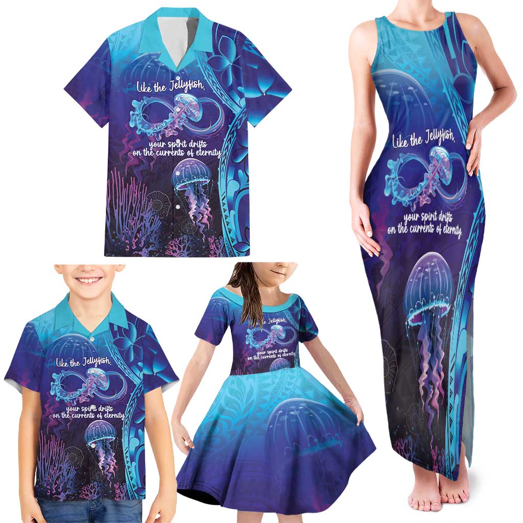 Polynesia Jellyfish Memorial Personalised Family Matching Tank Maxi Dress and Hawaiian Shirt Infinity Jellies Polynesian Pattern