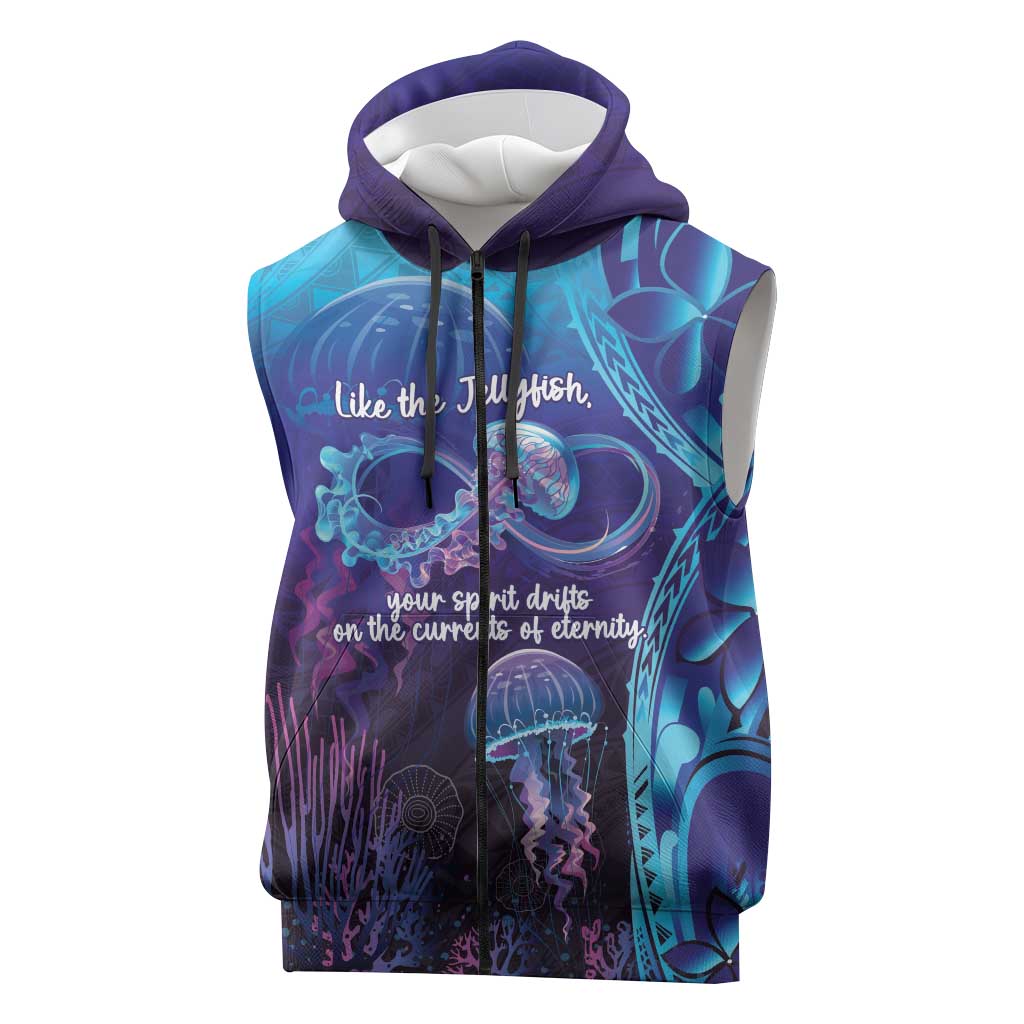 Polynesia Jellyfish Memorial Personalised Sleeveless Zip Hoodie Infinity Jellies Polynesian Pattern