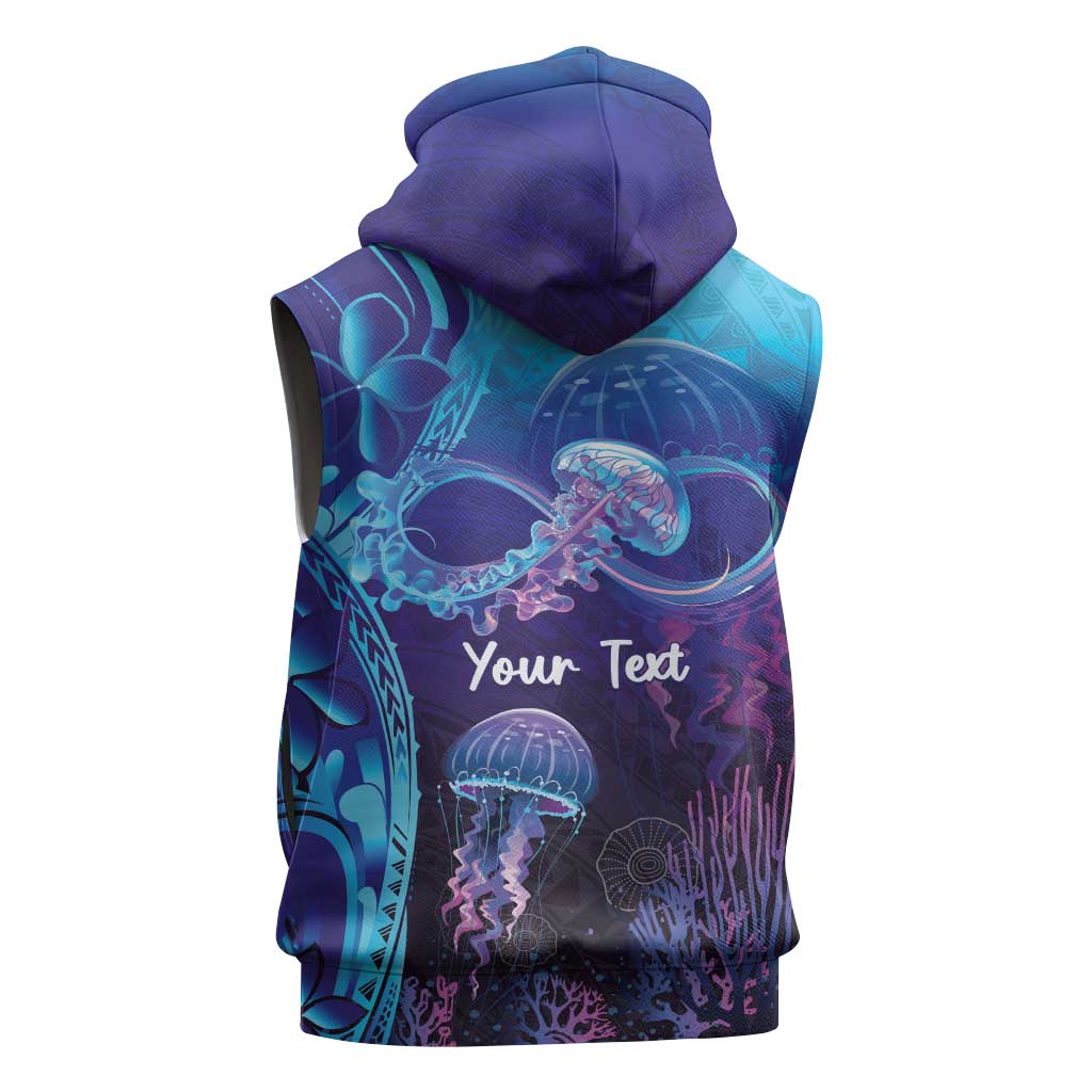 Polynesia Jellyfish Memorial Personalised Sleeveless Zip Hoodie Infinity Jellies Polynesian Pattern