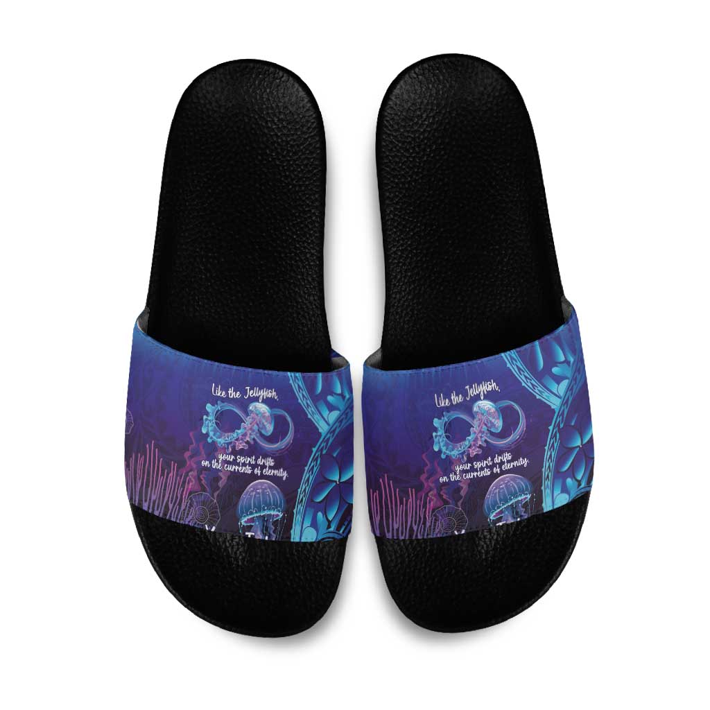 Polynesia Jellyfish Memorial Personalised Slide Sandals Infinity Jellies Polynesian Pattern LT14 Purple - Polynesian Pride