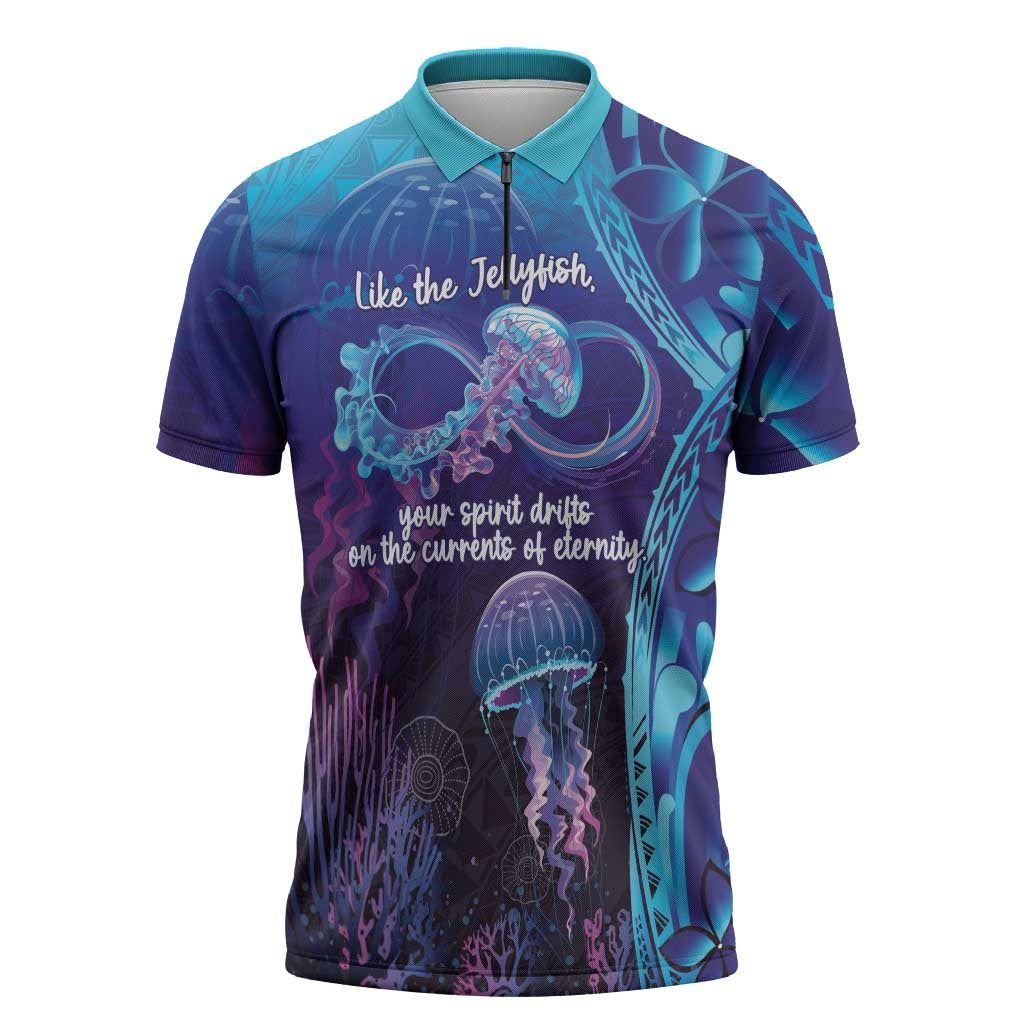 Polynesia Jellyfish Memorial Personalised Zipper Polo Shirt Infinity Jellies Polynesian Pattern LT14 Purple - Polynesian Pride