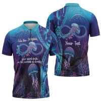 Polynesia Jellyfish Memorial Personalised Zipper Polo Shirt Infinity Jellies Polynesian Pattern LT14 - Polynesian Pride