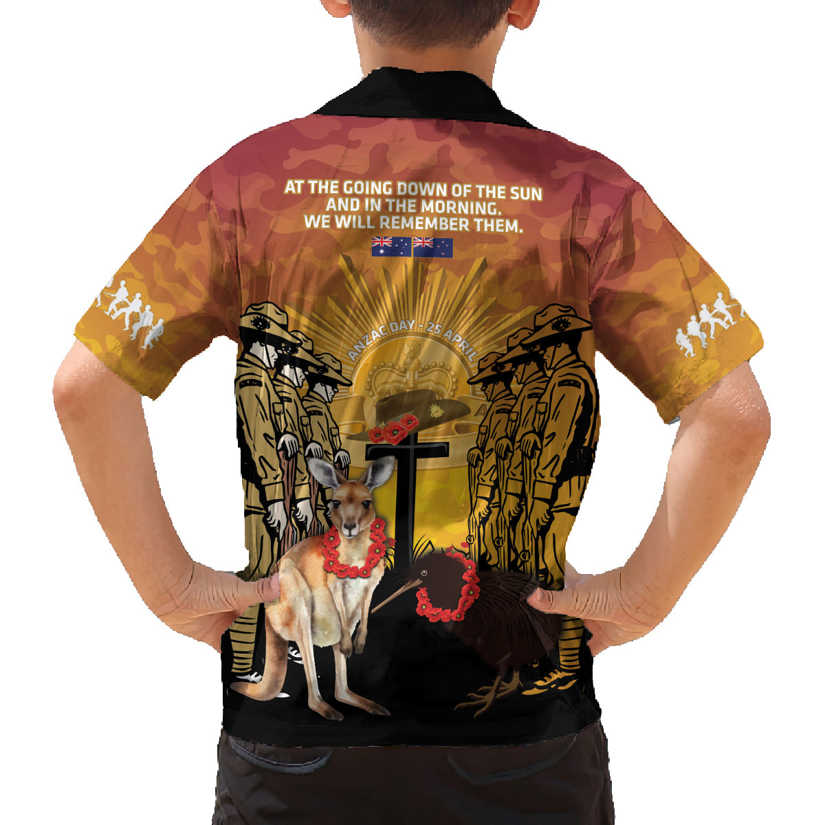 Australia And New Zealand ANZAC Family Matching Long Sleeve Bodycon Dress and Hawaiian Shirt Aussie Kangaroo With Aotearoa Kiwi Lest We Forget