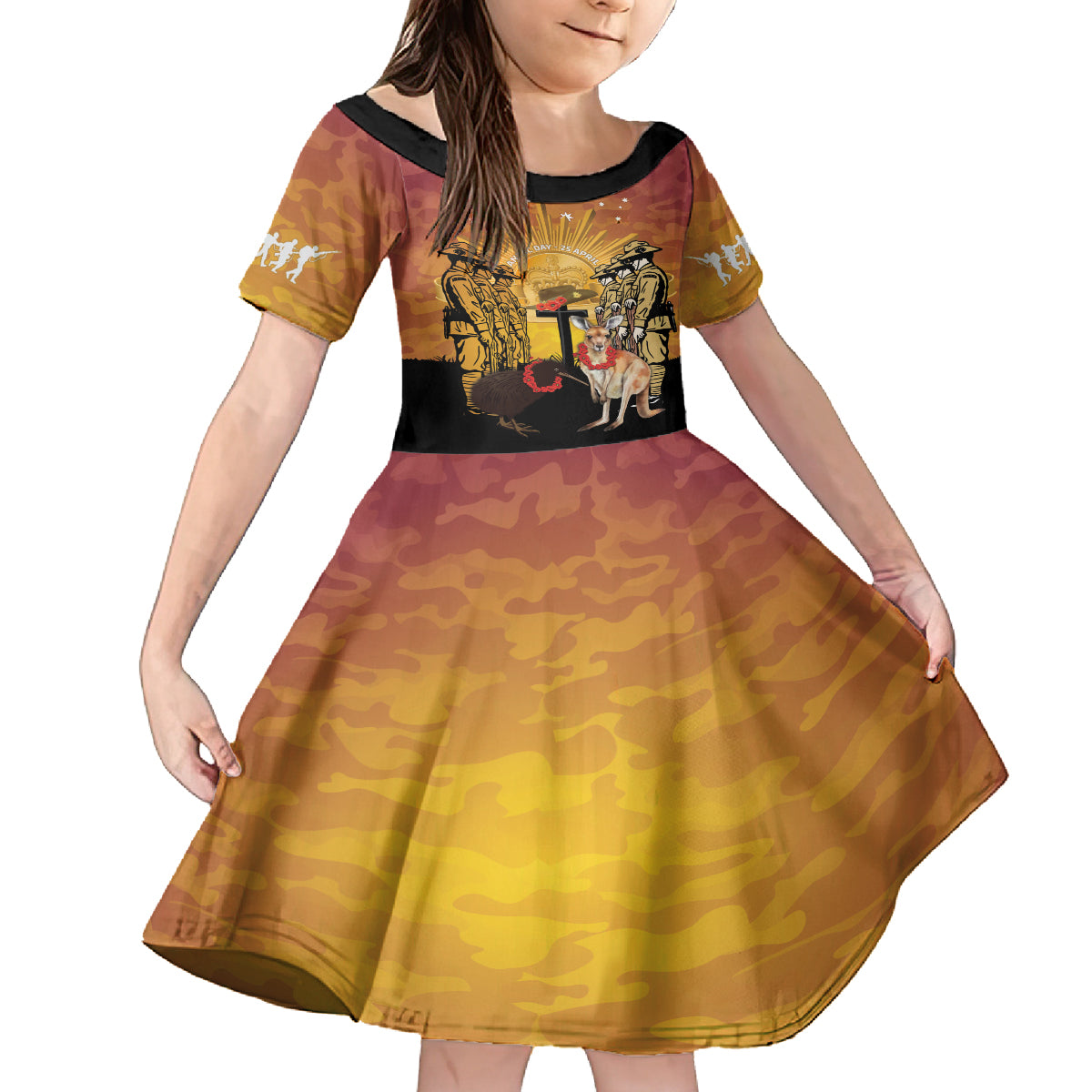 Australia And New Zealand ANZAC Family Matching Off Shoulder Short Dress and Hawaiian Shirt Aussie Kangaroo With Aotearoa Kiwi Lest We Forget