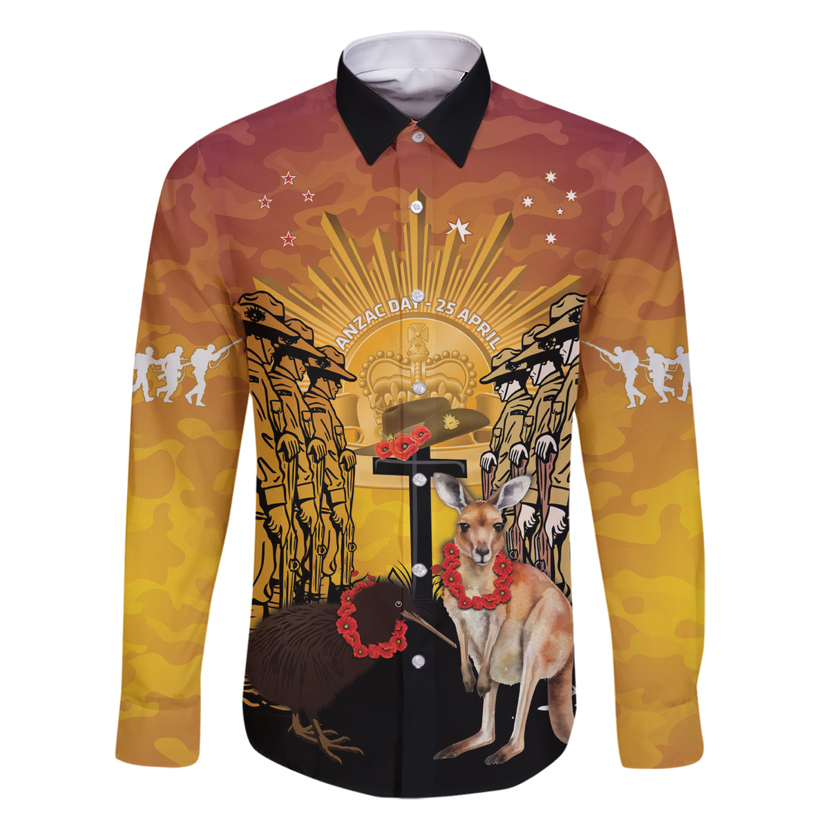 Australia And New Zealand ANZAC Family Matching Short Sleeve Bodycon Dress and Hawaiian Shirt Aussie Kangaroo With Aotearoa Kiwi Lest We Forget