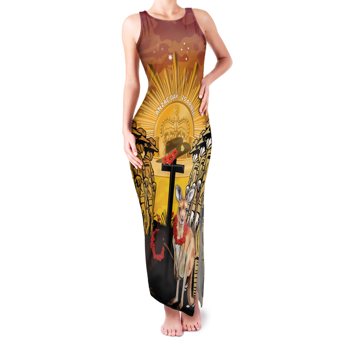 Australia And New Zealand ANZAC Family Matching Tank Maxi Dress and Hawaiian Shirt Aussie Kangaroo With Aotearoa Kiwi Lest We Forget