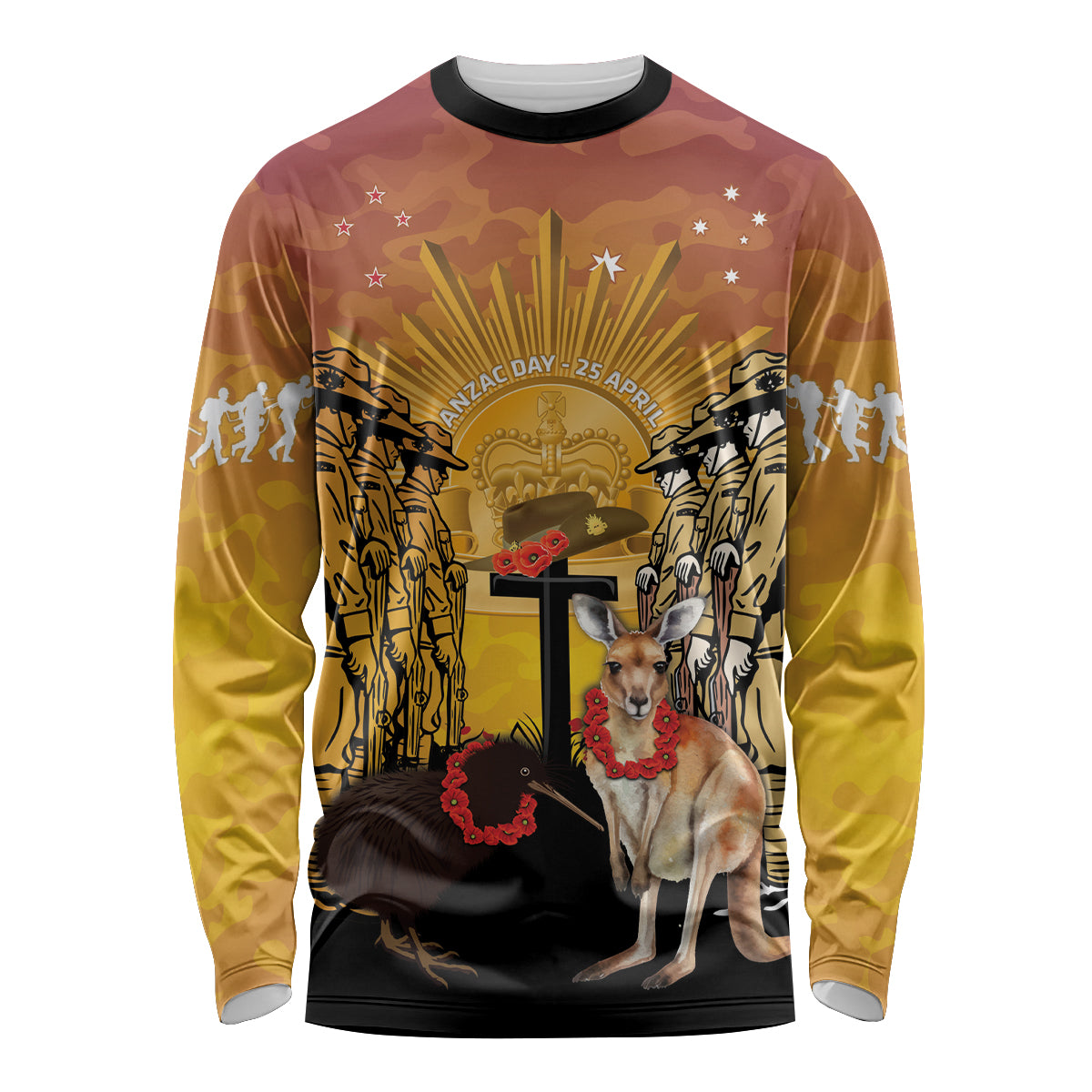 Australia And New Zealand ANZAC Long Sleeve Shirt Aussie Kangaroo With Aotearoa Kiwi Lest We Forget