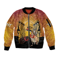 Australia And New Zealand ANZAC Sleeve Zip Bomber Jacket Aussie Kangaroo With Aotearoa Kiwi Lest We Forget