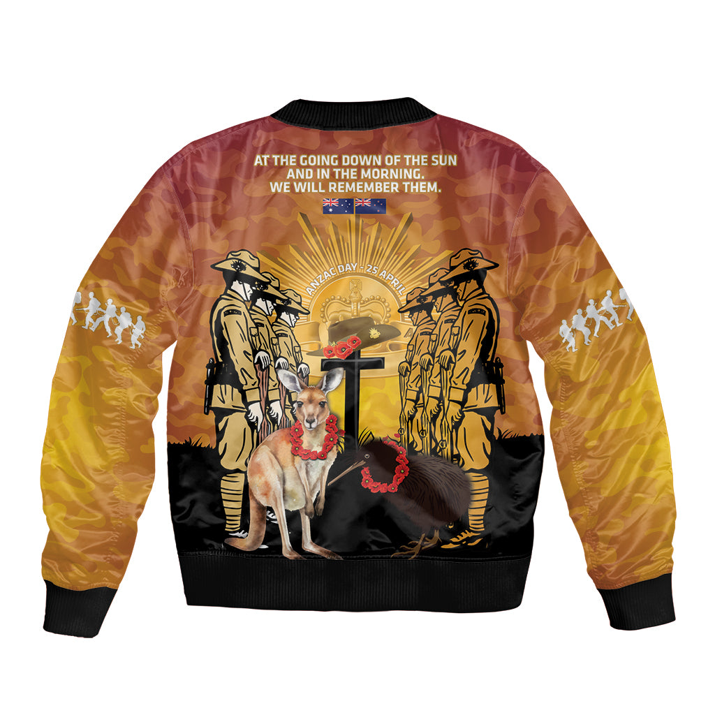 Australia And New Zealand ANZAC Sleeve Zip Bomber Jacket Aussie Kangaroo With Aotearoa Kiwi Lest We Forget