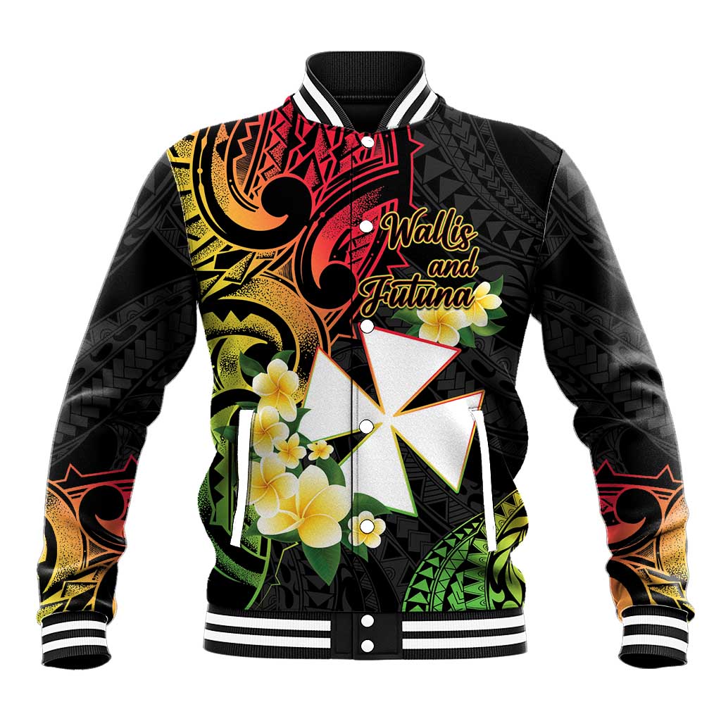 Wallis and Futuna Victory Day Baseball Jacket Liberty Equality Fraternity Polynesian Plumeria LT14 Unisex Black - Polynesian Pride