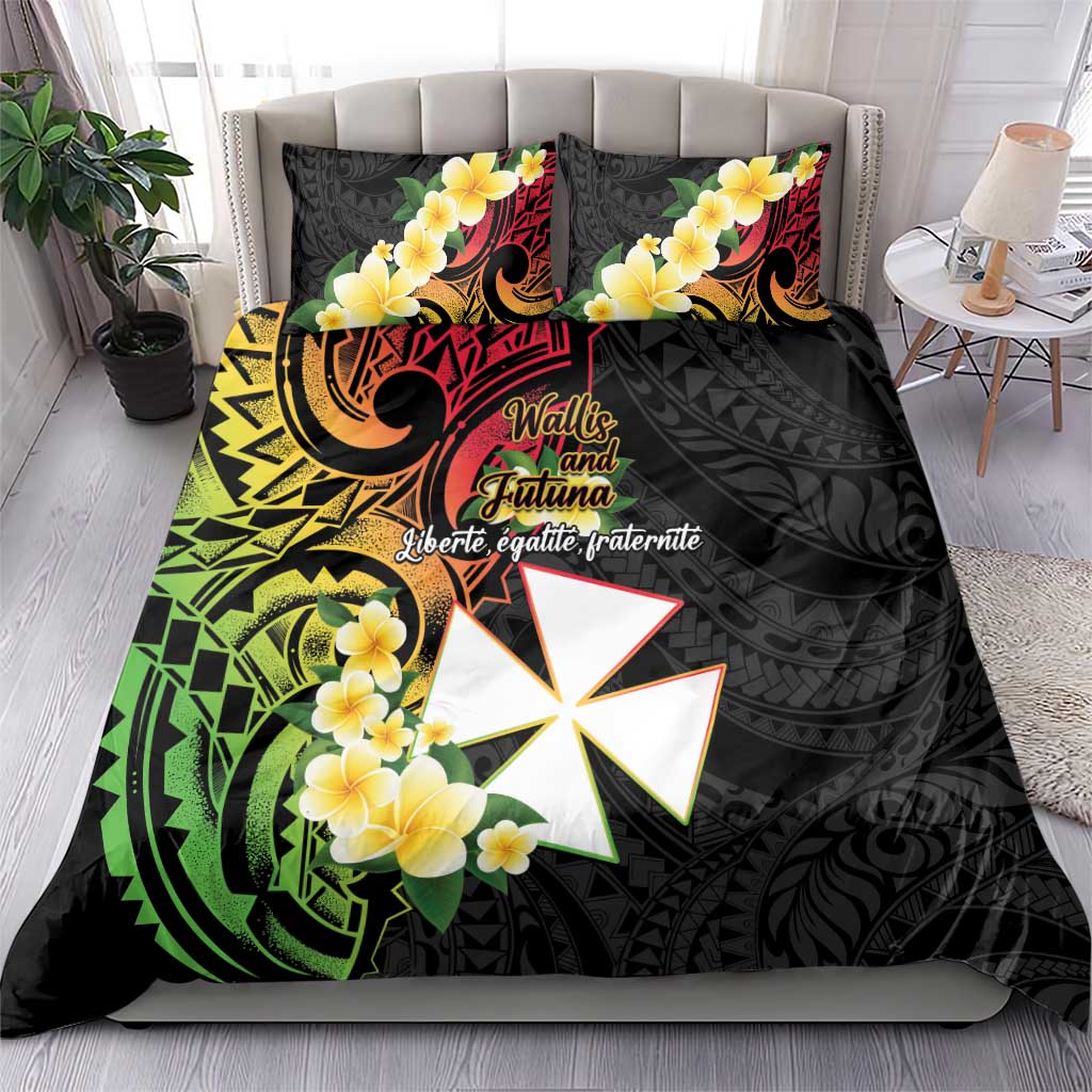 Wallis and Futuna Victory Day Bedding Set Liberty Equality Fraternity Polynesian Plumeria