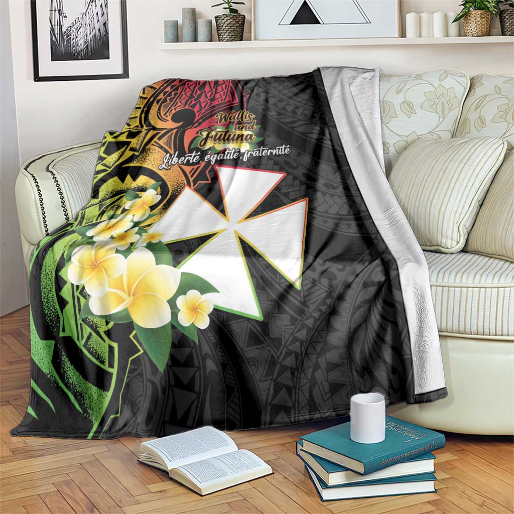 Wallis and Futuna Victory Day Blanket Liberty Equality Fraternity Polynesian Plumeria LT14 Black - Polynesian Pride