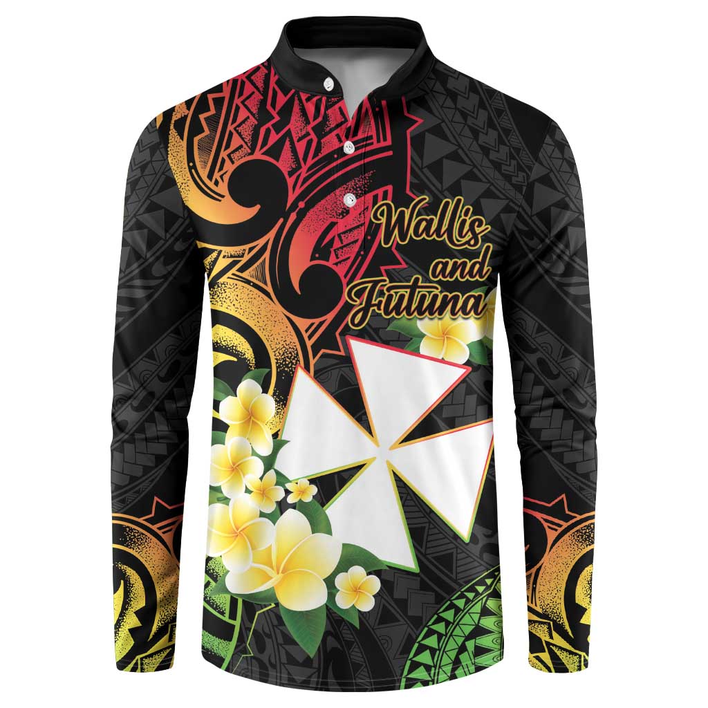 Wallis and Futuna Victory Day Button Sweatshirt Liberty Equality Fraternity Polynesian Plumeria LT14 Black - Polynesian Pride