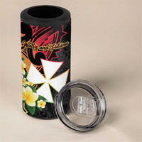 Wallis and Futuna Victory Day 4 in 1 Can Cooler Tumbler Liberty Equality Fraternity Polynesian Plumeria
