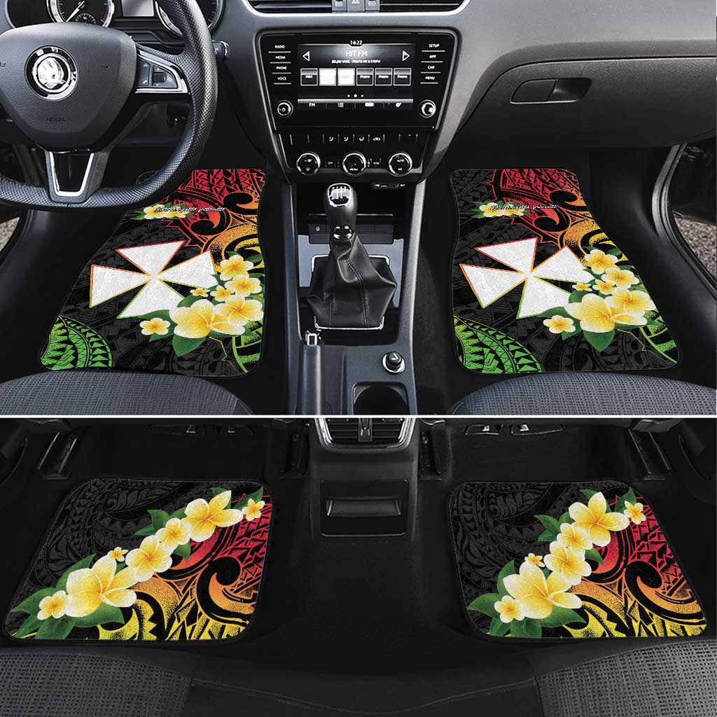 Wallis and Futuna Victory Day Car Mats Liberty Equality Fraternity Polynesian Plumeria LT14 Set 4pcs Black - Polynesian Pride