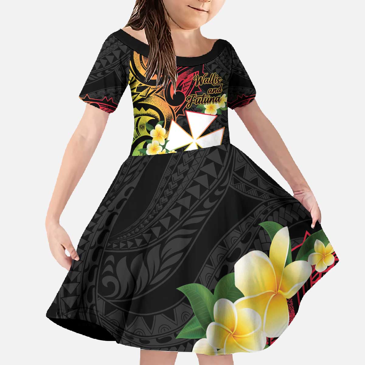 Wallis and Futuna Victory Day Family Matching Off The Shoulder Long Sleeve Dress and Hawaiian Shirt Liberty Equality Fraternity Polynesian Plumeria