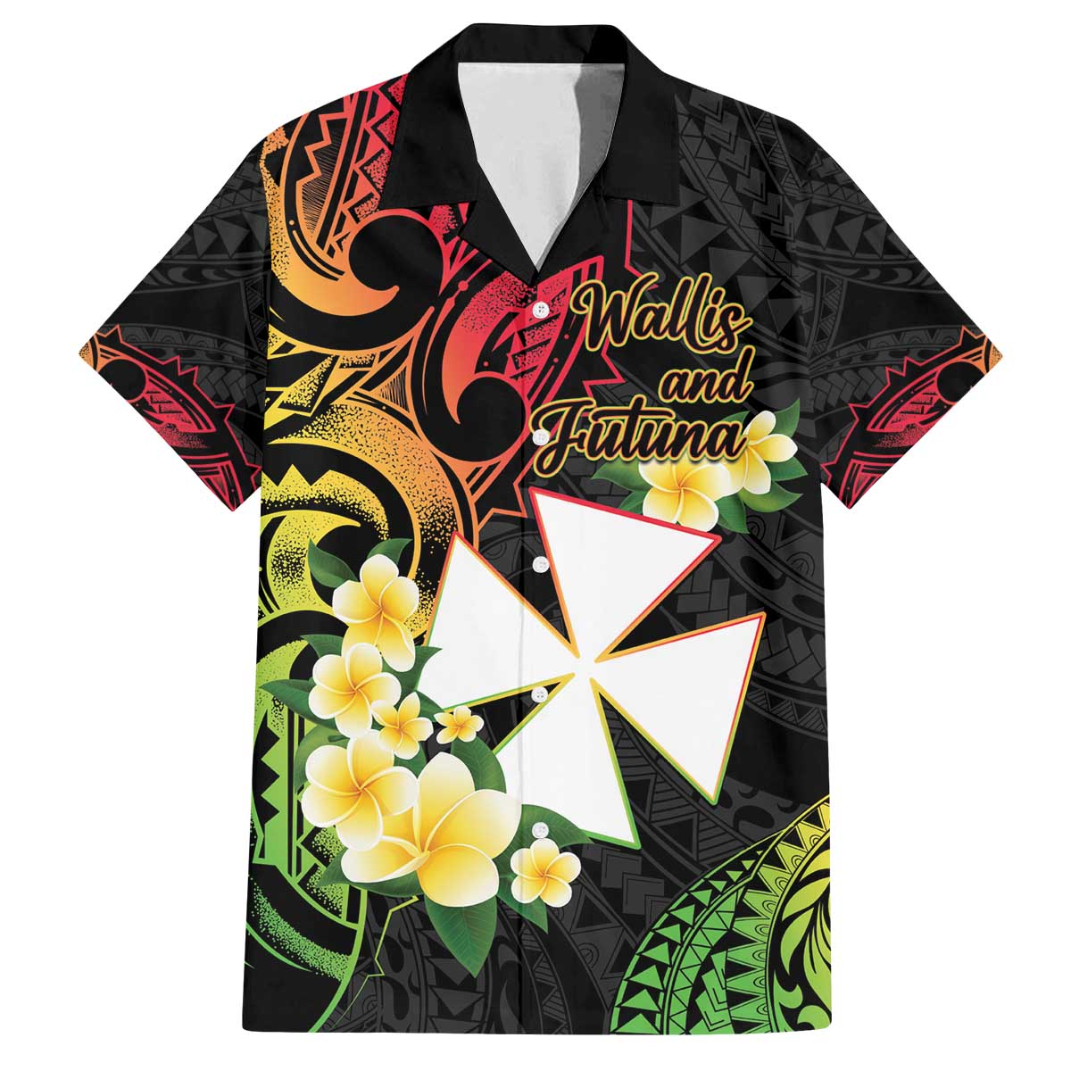 Wallis and Futuna Victory Day Family Matching Off The Shoulder Long Sleeve Dress and Hawaiian Shirt Liberty Equality Fraternity Polynesian Plumeria