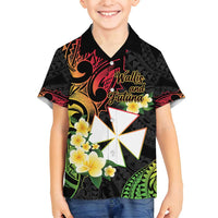 Wallis and Futuna Victory Day Family Matching Puletasi and Hawaiian Shirt Liberty Equality Fraternity Polynesian Plumeria LT14 Son's Shirt Black - Polynesian Pride