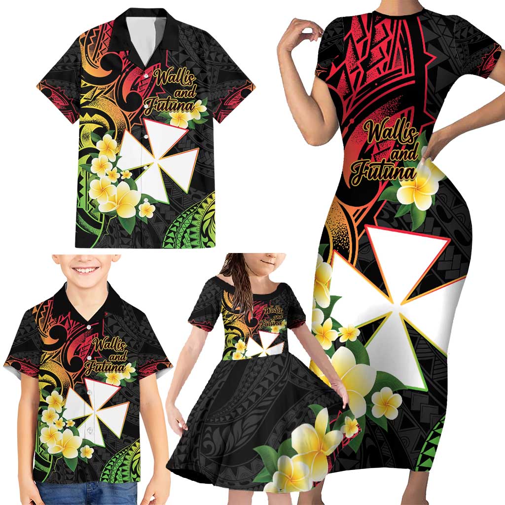 Wallis and Futuna Victory Day Family Matching Short Sleeve Bodycon Dress and Hawaiian Shirt Liberty Equality Fraternity Polynesian Plumeria