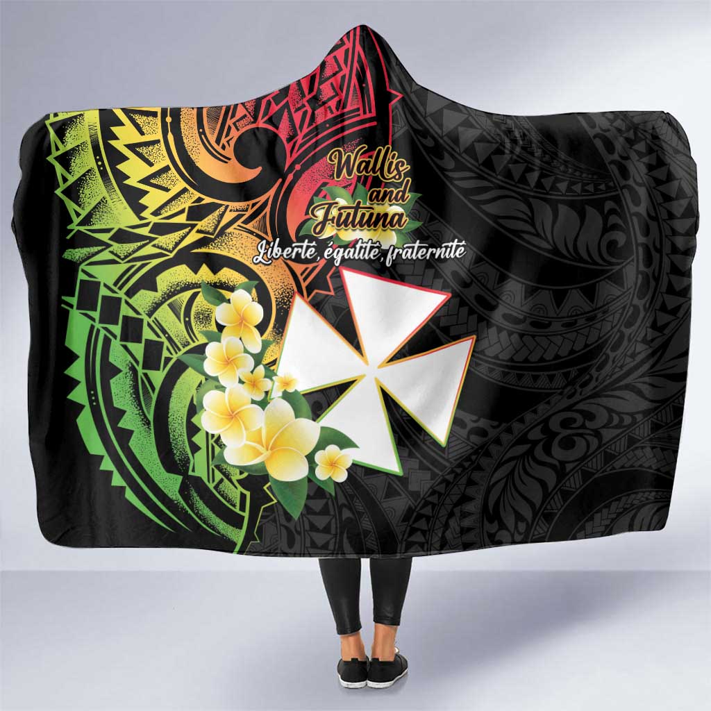Wallis and Futuna Victory Day Hooded Blanket Liberty Equality Fraternity Polynesian Plumeria LT14 One Size Black - Polynesian Pride