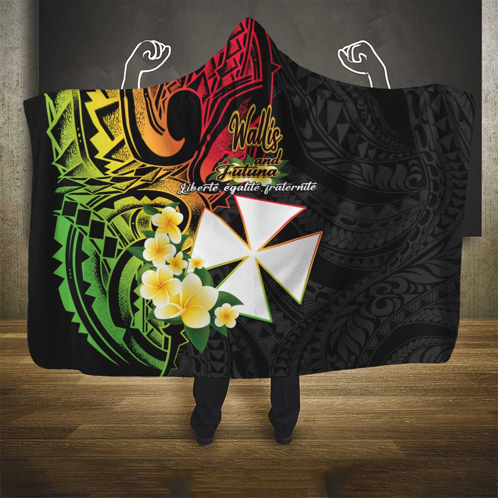 Wallis and Futuna Victory Day Hooded Blanket Liberty Equality Fraternity Polynesian Plumeria