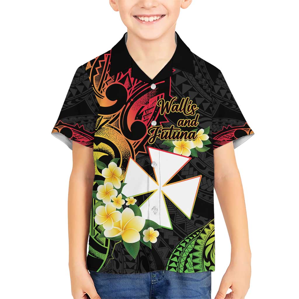 Wallis and Futuna Victory Day Kid Hawaiian Shirt Liberty Equality Fraternity Polynesian Plumeria LT14 Kid Black - Polynesian Pride
