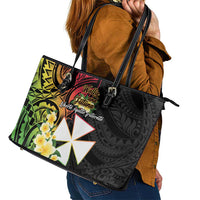 Wallis and Futuna Victory Day Leather Tote Bag Liberty Equality Fraternity Polynesian Plumeria