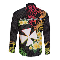 Wallis and Futuna Victory Day Long Sleeve Button Shirt Liberty Equality Fraternity Polynesian Plumeria