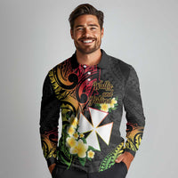 Wallis and Futuna Victory Day Long Sleeve Polo Shirt Liberty Equality Fraternity Polynesian Plumeria