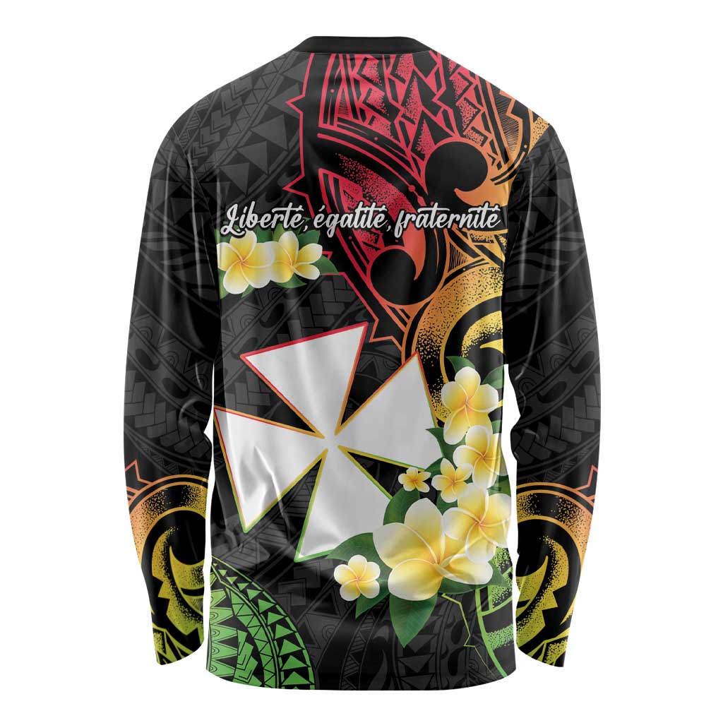 Wallis and Futuna Victory Day Long Sleeve Shirt Liberty Equality Fraternity Polynesian Plumeria