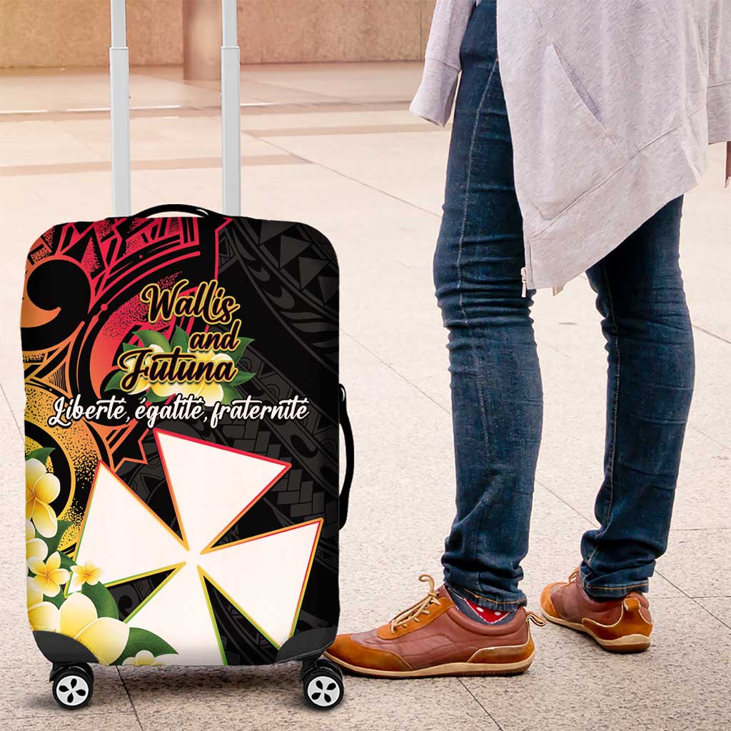 Wallis and Futuna Victory Day Luggage Cover Liberty Equality Fraternity Polynesian Plumeria LT14 Black - Polynesian Pride