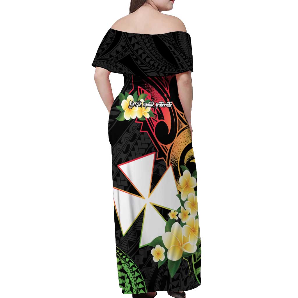 Wallis and Futuna Victory Day Off Shoulder Maxi Dress Liberty Equality Fraternity Polynesian Plumeria