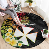 Wallis and Futuna Victory Day Round Carpet Liberty Equality Fraternity Polynesian Plumeria