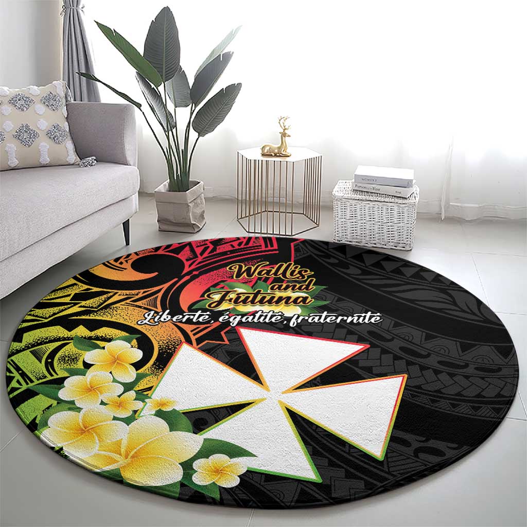 Wallis and Futuna Victory Day Round Carpet Liberty Equality Fraternity Polynesian Plumeria