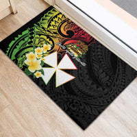 Wallis and Futuna Victory Day Rubber Doormat Liberty Equality Fraternity Polynesian Plumeria