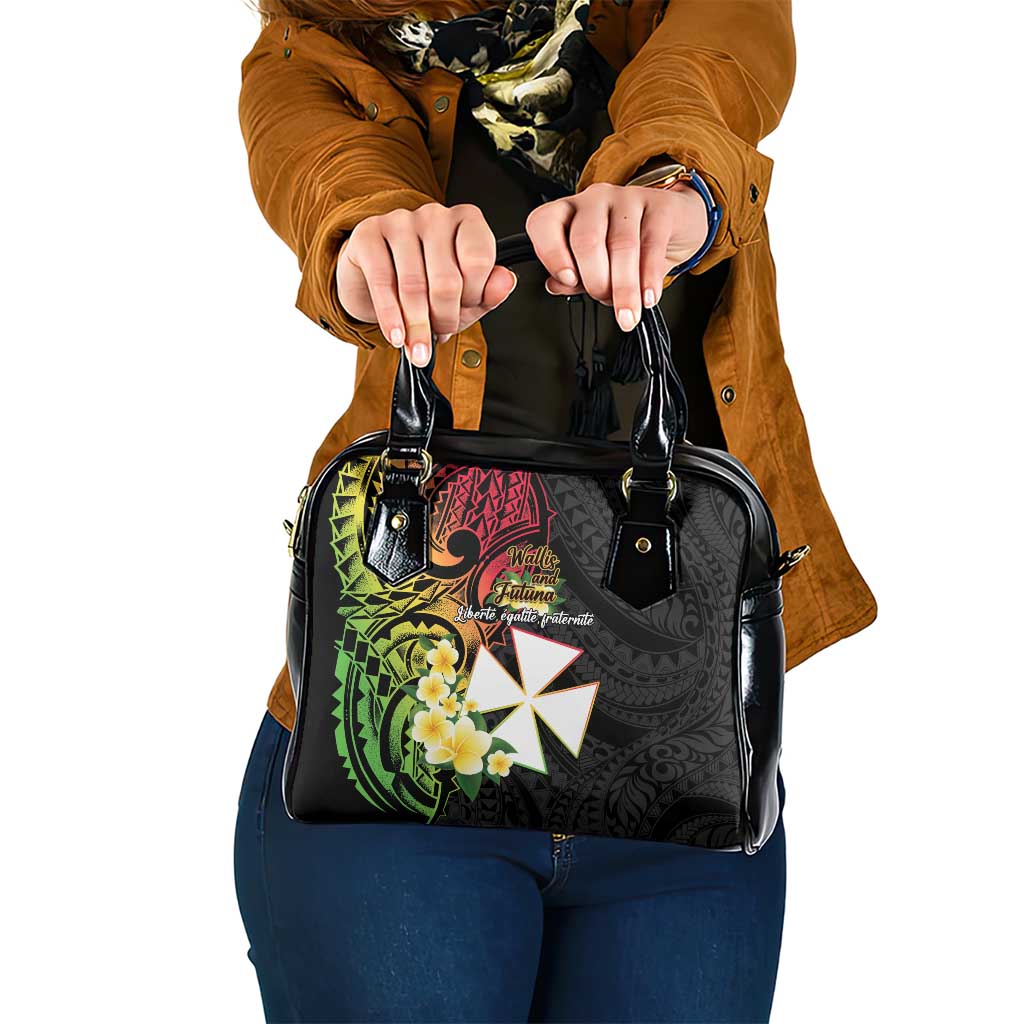 Wallis and Futuna Victory Day Shoulder Handbag Liberty Equality Fraternity Polynesian Plumeria LT14 One Size Black - Polynesian Pride