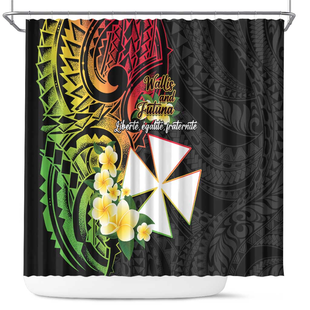 Wallis and Futuna Victory Day Shower Curtain Liberty Equality Fraternity Polynesian Plumeria LT14 Black - Polynesian Pride