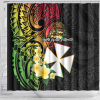 Wallis and Futuna Victory Day Shower Curtain Liberty Equality Fraternity Polynesian Plumeria