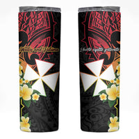 Wallis and Futuna Victory Day Skinny Tumbler Liberty Equality Fraternity Polynesian Plumeria